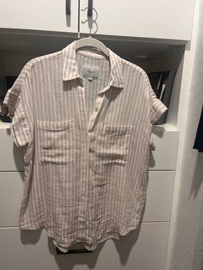 Rails Tan and White Striped Short-Sleeve Button Shirt